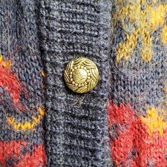 Vintage Pitlochry Scottish Mohair Floral Cardigan Size Large Navy Blue Buttons - Picture 7 of 11